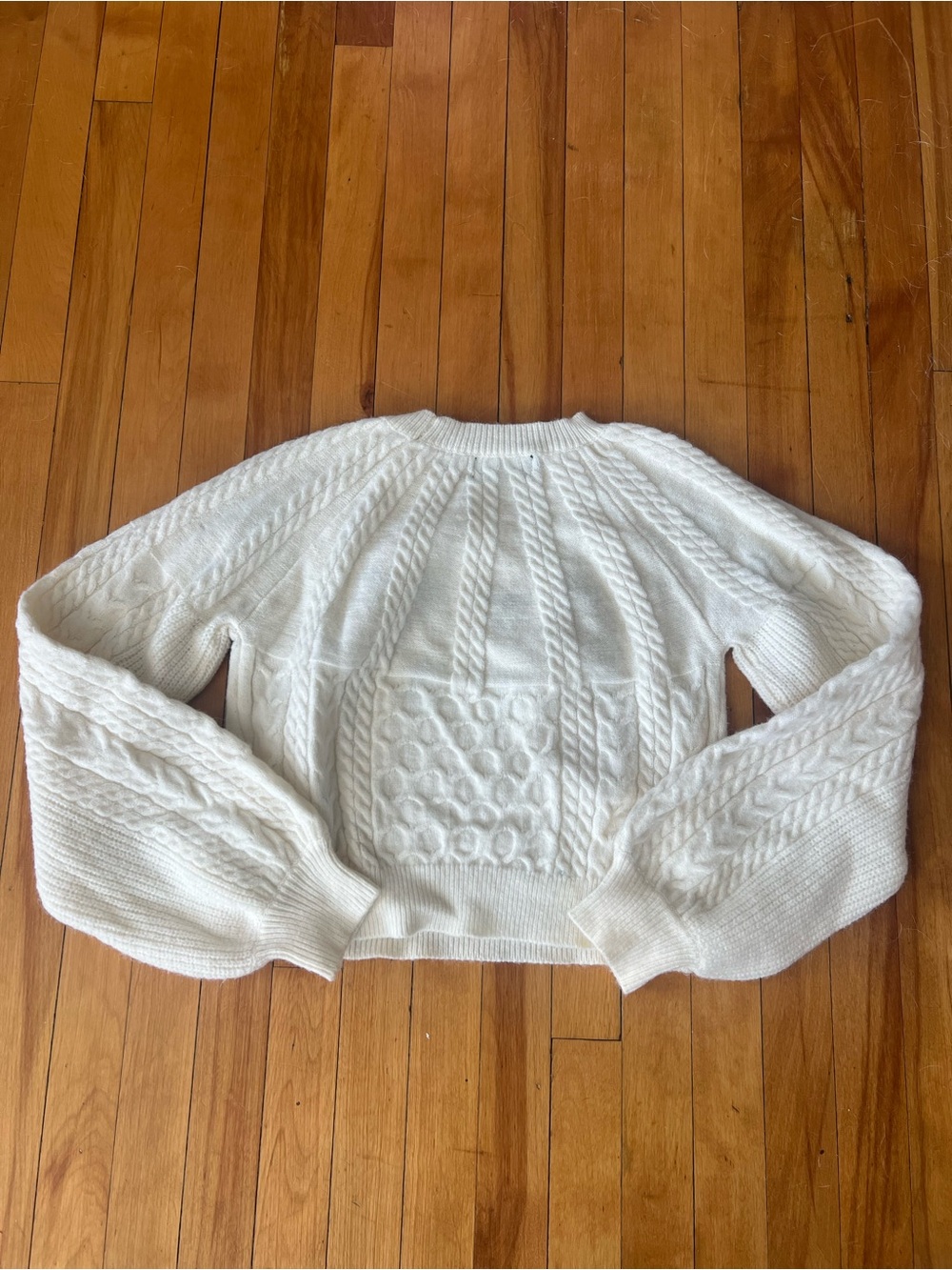 Cider Cable-Knit Crewneck Sweater with Blue Floral Embroidery - Picture 2 of 2